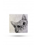 Doğaltaş Bardak Altlığı Sevimli Kedi Baskılı 10x10cm %100 Traverten Doğal Taş