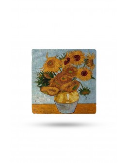 Doğaltaş Bardak Altlığı Vangogh Eseri Baskılı 10x10cm %100 Traverten Doğal Taş