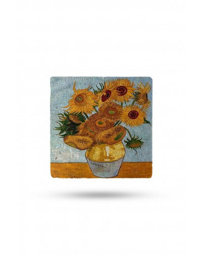 Doğaltaş Bardak Altlığı Vangogh Eseri Baskılı 10x10cm %100 Traverten Doğal Taş