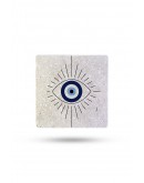 Doğaltaş Bardak Altlığı Nazar Boncuğu Baskılı 10x10cm %100 Traverten Doğal Taş
