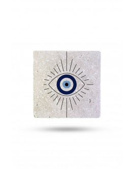 Doğaltaş Bardak Altlığı Nazar Boncuğu Baskılı 10x10cm %100 Traverten Doğal Taş