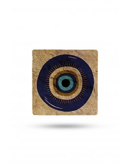 Doğaltaş Bardak Altlığı Nazar Boncuğu Baskılı 10x10cm %100 Traverten Doğal Taş