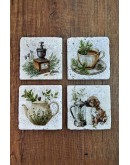 Doğal Taş Bardak Altlığı Kahve Temalı 10x10cm- Stone Coasters