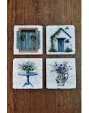 Doğal Taş Bardak Altlığı - Sevimli Kediler ve Pencere Temalı Stone Coasters