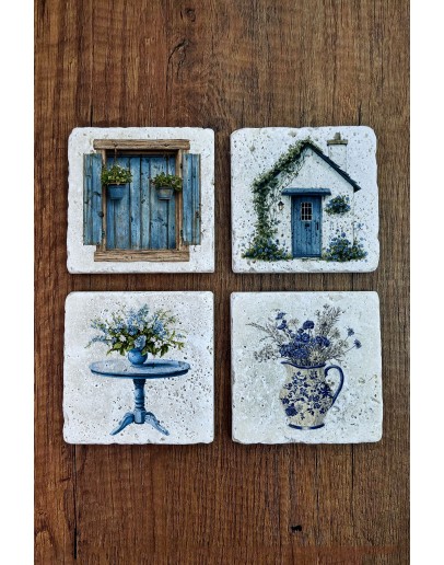 Doğal Taş Bardak Altlığı - Sevimli Kediler ve Pencere Temalı Stone Coasters