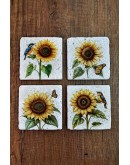 Doğal Taş Bardak Altlığı - Ayçiçeği, Kuş & Kelebek Temalı Stone Coasters