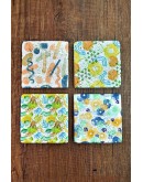 Doğal Taş Bardak Altlığı - Renkli Sulu Boya Desenler Baskılı 10x10cm Stone Coasters