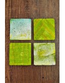 Doğal Taş Bardak Altlığı - Turkuaz Yeşil Desenler Baskılı 10x10cm Stone Coasters