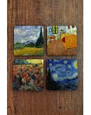 Doğal Taş Bardak Altlığı - Van Gogh Eserleri Baskılı 10x10cm Stone Coasters