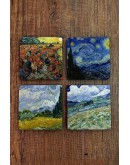 Doğal Taş Bardak Altlığı - Vincent Van Gogh Eserleri Baskılı 10x10cm Stone Coasters