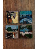 Doğal Taş Bardak Altlığı - Edvard Munch Eserleri Baskılı 10x10cm Stone Coasters