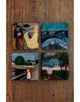 Doğal Taş Bardak Altlığı - Edvard Munch Eserleri Baskılı 10x10cm Stone Coasters