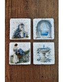 Doğal Taş Bardak Altlığı - Santoini Temalı 10x10cm Stone Coasters