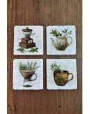 Doğal Taş Bardak Altlığı - Kahve & Çay Temalı 10x10cm - Stone Coasters