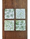 Doğal Taş Bardak Altlığı - Yeşil Bitkiler Baskılı 10x10cm Stone Coasters