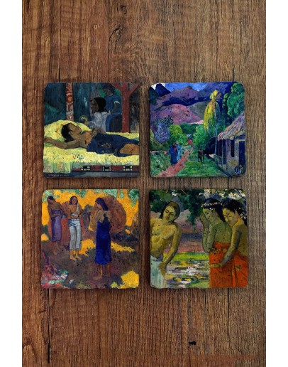 Doğal Taş Bardak Altlığı - Paul Gaugin Eserleri Baskılı 10x10cm Stone Coasters