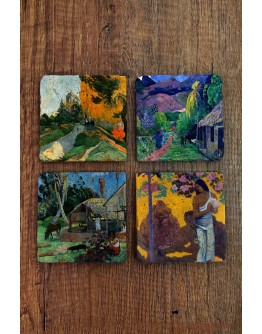 Doğal Taş Bardak Altlığı - Paul Gaugin Eserleri Baskılı 10x10cm Stone Coasters