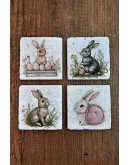 Doğal Taş Bardak Altlığı - Sevimli Tavşanlar Temalı 10x10cm Stone Coasters