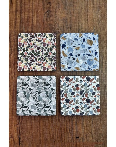 Doğal Taş Bardak Altlığı - Mozaik Desenler Baskılı 10x10cm Stone Coasters