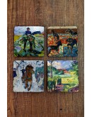 Doğal Taş Bardak Altlığı - Edvard Munch Eserleri Baskılı 10x10cm Stone Coasters