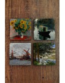 Doğal Taş Bardak Altlığı - Vincent Van Gogh Eserleri Baskılı 10x10cm Stone Coasters