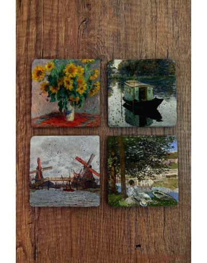 Doğal Taş Bardak Altlığı - Vincent Van Gogh Eserleri Baskılı 10x10cm Stone Coasters