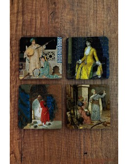 Doğal Taş Bardak Altlığı - Osman Hamdi Bey Eserleri Baskılı 10x10cm Stone Coasters