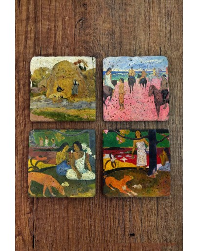 Doğal Taş Bardak Altlığı - Paul Gaugin Eserleri Baskılı 10x10cm Stone Coasters