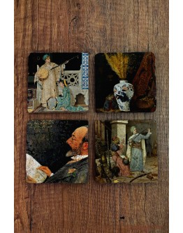 Doğal Taş Bardak Altlığı - Osman Hamdi Bey Eserleri Baskılı 10x10cm Stone Coasters