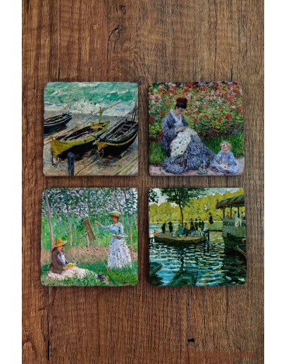 Doğal Taş Bardak Altlığı - Claude Monet Eserleri Baskılı 10x10cm Stone Coasters