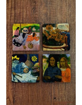 Doğal Taş Bardak Altlığı - Paul Gaugin Eserleri Baskılı 10x10cm Stone Coasters