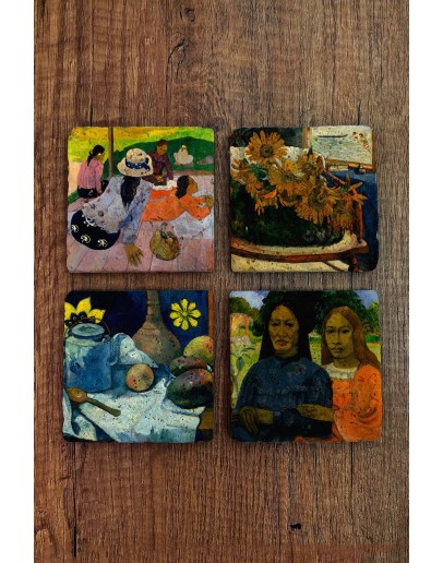 Doğal Taş Bardak Altlığı - Paul Gaugin Eserleri Baskılı 10x10cm Stone Coasters