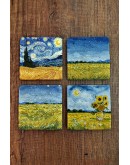 Doğal Taş Bardak Altlığı - Van Gogh AI Eserleri Baskılı 10x10cm Yapay Zeka Stone Coasters 484