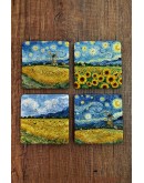 Doğal Taş Bardak Altlığı - Van Gogh AI Eserleri Baskılı 10x10cm Yapay Zeka Stone Coasters 476