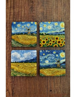 Doğal Taş Bardak Altlığı - Van Gogh AI Eserleri Baskılı 10x10cm Yapay Zeka Stone Coasters 476