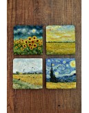 Doğal Taş Bardak Altlığı - Van Gogh AI Eserleri Baskılı 10x10cm Yapay Zeka Stone Coasters 480