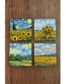 Doğal Taş Bardak Altlığı - Van Gogh AI Eserleri Baskılı 10x10cm Yapay Zeka Stone Coasters 475