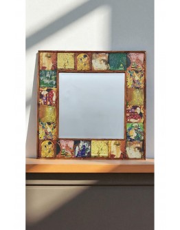 Doğal Taş Dekoratif Ayna 62x62cm Ahşap Çerçeveli Gustav Klimt Eserleri Baskılı