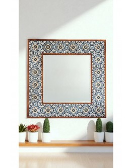 Doğal Taş Dekoratif Ayna 62x62 Cm Ahşap Çerçeveli