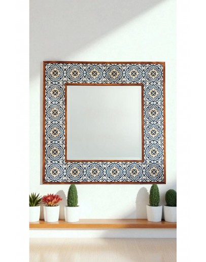 Doğal Taş Dekoratif Ayna 62x62 Cm Ahşap Çerçeveli