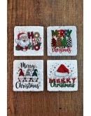 Doğal Taş Bardak Altlığı - Merry Christmas Yeni Yıl Baskılı 10x10cm Stone Coasters 486