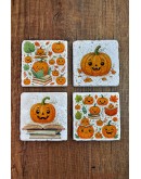 Doğal Taş Bardak Altlığı - Pımpkin Baskılı 10x10cm Stone Coasters 487