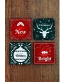 Doğal Taş Bardak Altlığı 10x10cm- Mery Christmast Baskılı Yeni Yıl Stone Coasters 491