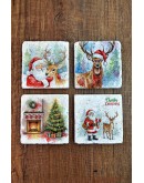 Doğal Taş Bardak Altlığı - Mery Christmast Baskılı 10x10cm Yeni Yıl Stone Coasters 493