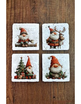 Doğal Taş Bardak Altlığı - Christmast Clipart Baskılı 10x10cm Yeni Yıl Stone Coasters 496