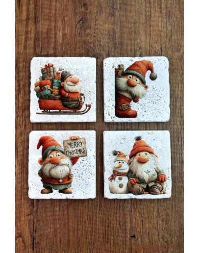 Doğal Taş Bardak Altlığı - Christmast Clipart Baskılı 10x10cm Yeni Yıl Stone Coasters 498