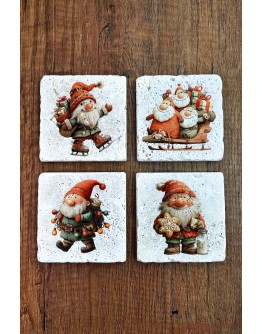 Doğal Taş Bardak Altlığı - Christmast Clipart Baskılı 10x10cm Yeni Yıl Stone Coasters 503