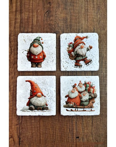 Doğal Taş Bardak Altlığı - Christmast Clipart Baskılı 10x10cm Yeni Yıl Stone Coasters 501