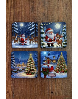 Doğal Taş Bardak Altlığı - Christmast Yeni Yıl Baskılı 10x10cm Ai Noel - Stone Coasters 530