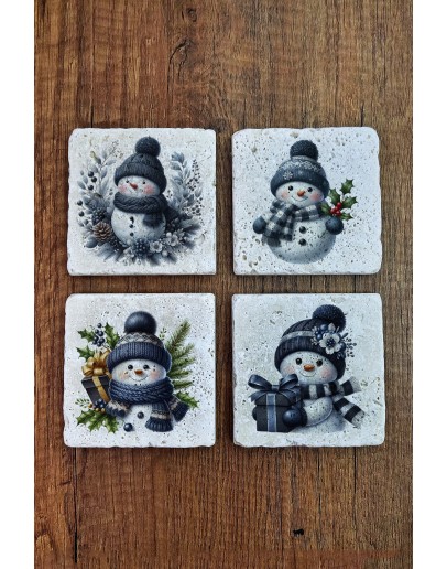 Doğal Taş Bardak Altlığı - Christmast Yeni Yıl Baskılı 10x10cm Ai Noel - Stone Coasters 552